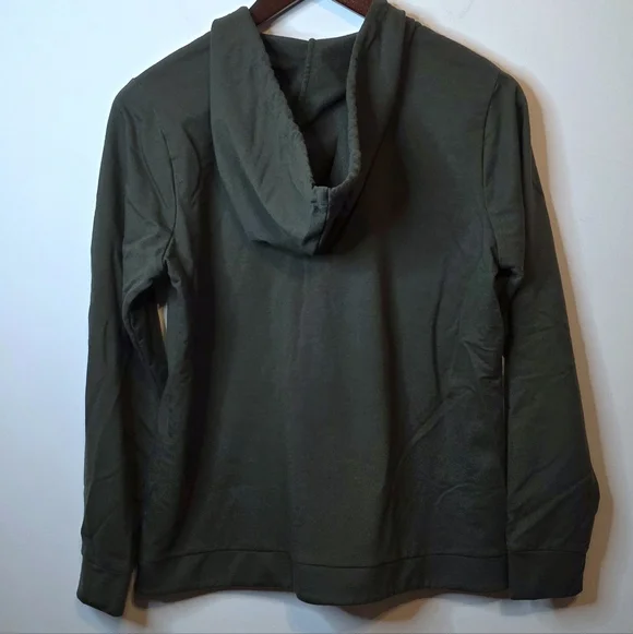 Michael Michael Kors Olive Green V-Neck Hoodie Crossover Hem Size Medium - Picture 8 of 8